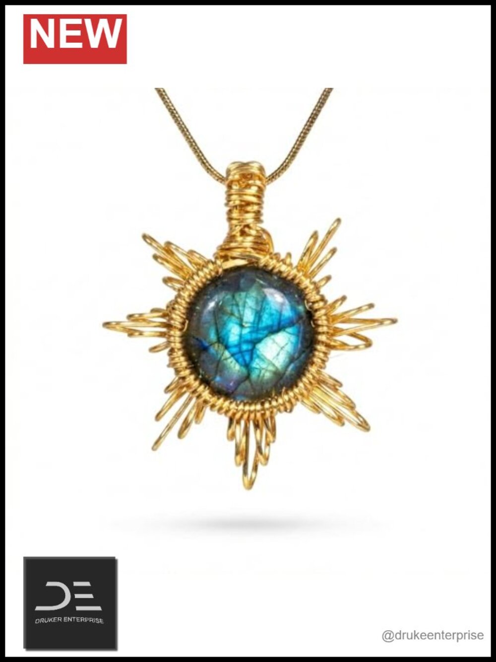 Handmade Labradorite Pendant Necklace Wire Wrapped Sun Crystal Jewelry